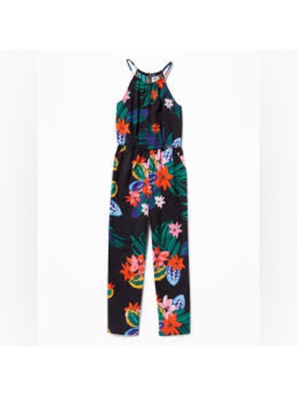 Old Navy girls hawaiian floral black halter jumpsuit